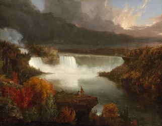Ver gezicht op de Niagarawatervallen, 1830