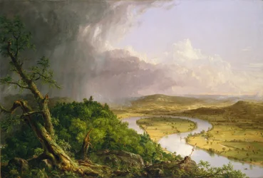 Uitzicht vanaf Mount Holyoke, Northampton, Massachusetts, na een onweersbui—De Oxbow
