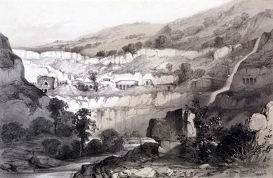 Uitzicht op grotten, Ajunta, India, 1844