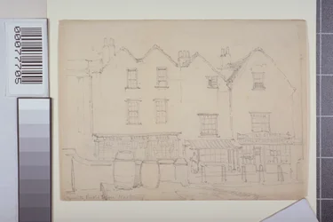 Uitzicht op gebouwen in Church Street, Hackney, c.1835