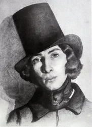 Portret van Maurice Sand (1823-1889), zoon van George Sand, 21 jaar oud - Ongedateerde tekening door Thomas Couture - deze tekening werd lange tijd beschouwd als die van zijn moeder George Sand
