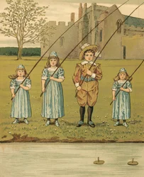 Huiselijk Leven: Kinderen Vissen in de Rivier
