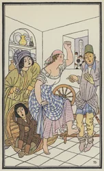 Illustratie voor De Decameron van Boccaccio (kleurenlitho)