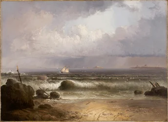 Naderende Storm Nahant Beach met een Zomers Buitje
