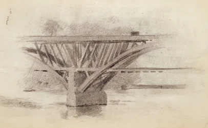Tekening van Girard Avenue Brug, Verso Schets van een Roeispaan