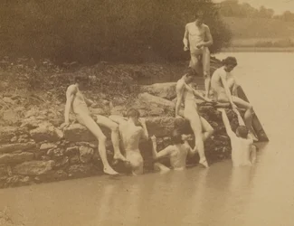 Thomas Eakins en mannelijke naakten op de locatie van "Zwemmen"