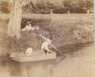 Twee jongens die bij de beek spelen, 4 juli 1883