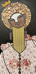 Button Down Beauty, 2023 (gemengde techniek op doek)