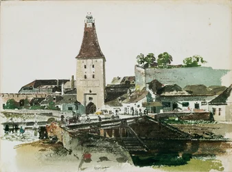 Wiener Tor-stadspoort in Krems (waterverfschilderij)