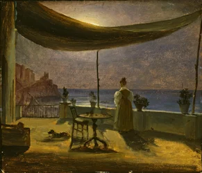 Een terras in Amalfi bij maanlicht
