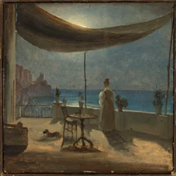 Een terras in Amalfi bij maanlicht