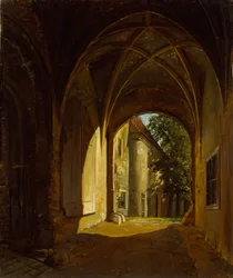 Een gewelfde zaal in Slot Scharfenberg bij Dresden