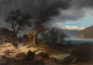 Stormachtig landschap met een ruiter