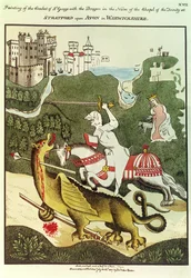 St. George en de Draak, naar een origineel schilderij in de Kapel van de Drie-eenheid in Stratford Upon Avon, Warwickshire, 1804