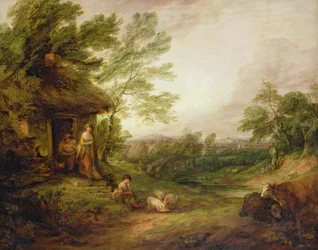 Hutdeur met meisje en varkens, ca. 1786