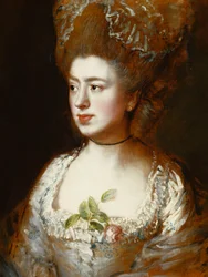 Portret van Miss Mary Gainsborough, Later Mrs. Fischer, de Dochter van de Kunstenaar, Hoofd en Schouders, Naar Rechts Kijken, Gekleed in een Blauwe en Witte Jurk met een Roze Roos in haar Corsage