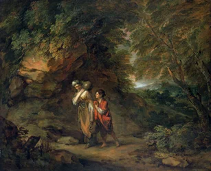 Rotsachtig landschap met Hagar en Ismaël