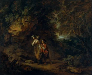 Rotsachtig landschap met Hagar en Ismaël