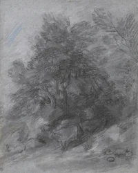 Bosrijk Landschap met Herder, Koeien en Huisje
