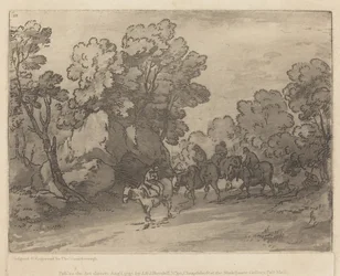 Boslandschap met ruiters