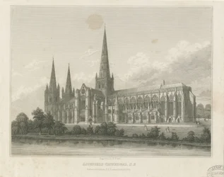 Lichfield Cathedral - Zuidoostaanzicht: gravure