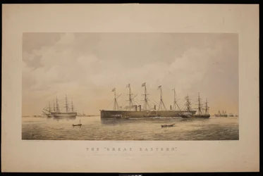 De Great Eastern, vertrekkend uit Sheerness met de Atlantische Telegraafkabel aan boord, juni 1866