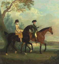 Marcia Pitt en haar broer George Pitt, later tweede Baron Rivers, rijdend in het park bij Stratfield Saye House, Hampshire