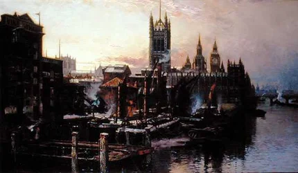 Uitzicht op de Houses of Parliament vanaf de rivier de Theems, Londen