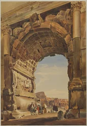 De boog van Titus en het Colosseum, Rome