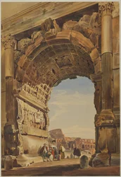 De Boog van Titus en het Colosseum, Rome, 1846