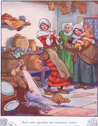 En bedierf zelfs de vrouwenpraatjes (kleurenlitho)