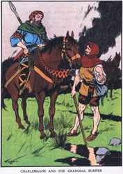 Karel de Grote en de houtskoolbrander (kleurenlitho)