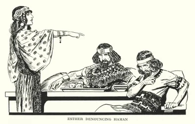 Esther die Haman aanklaagt (litho)