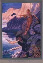 Fritz stond op de top van de rotsen (kleurenlitho)