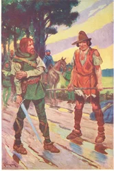 "Ik niet," antwoordde de bedelaar. "Het gevecht was niet mijn keuze". (kleurenlitho)