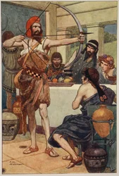 Odysseus straft de vrijers (kleurenlitho)