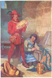 Zonder tijd te verliezen doorzochten de twee de voorraad platen van de sherrif (kleurenlitho)