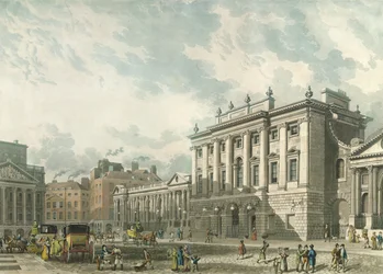 Een uitzicht op de Bank of England, gegraveerd door Daniel Havell (1785-1826), uitgegeven 1816 door Ackermann