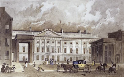 Een eigentijdse gravure van de nieuwe Koninklijke Munt, ca. 1830