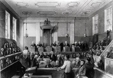 Central Criminal Court, The Old Bailey, gegraveerd door H. Melville