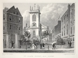 Kerk van St Olave Jewry, Old Jewry, uit Londen en zijn omgeving in de negentiende eeuw, Jones und Co., 1827-1829
