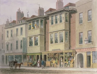 Oude huizen aan de oostkant van Grays Inn Lane, kijkend naar het noorden vanaf Holborn