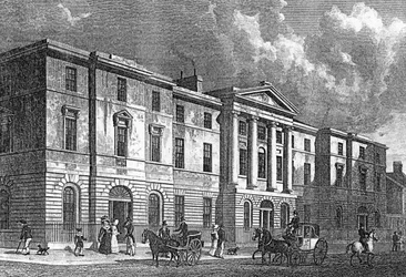 Exchange Buildings, Leith, gegraveerd door T. Higham