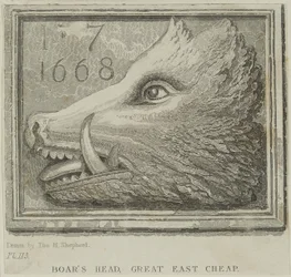 Herbergteken van de Boars Head Tavern in Eastcheap, ca. 1850