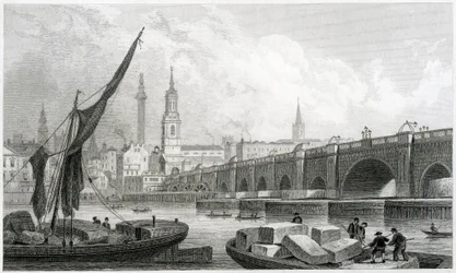 Oude London Bridge, vanuit Southwark, 1829