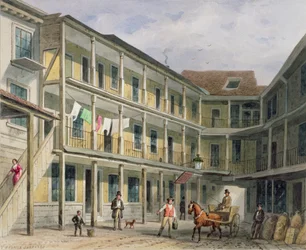 Uitzicht op Blue Boar Inn yard, nr.30 Aldgate, c.1850
