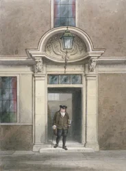 Zicht op de deur en trap van Dr. Johnson, Inner Temple Lane, Londen