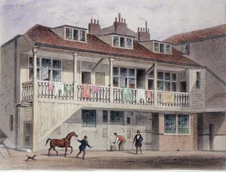 Gezicht op de herberg Black Lion, Whitefriars Street, ca. 1855