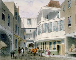 Uitzicht op de Cross Keys Tavern, Wood Street, City of London, ca. 1850.