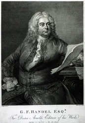 George Frederick Handel, gegraveerd door William Bromley voor Doctor Arnold